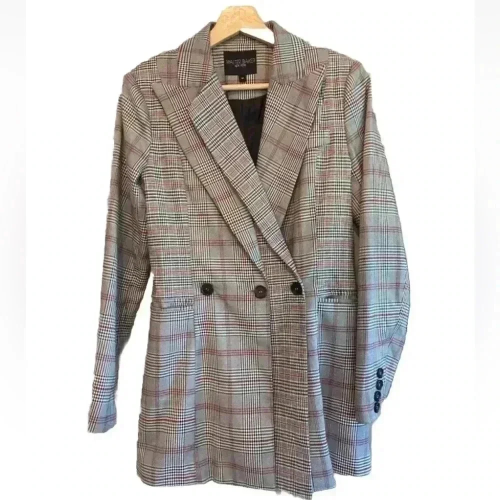 Walter Baker Women's Saundra Plaid Blazer Jacket in Grey Multi Size M Preppy - Picture 2 of 10